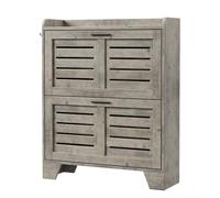 GarveeMore Zapatero, Mueble Zapatero con 2 Puertas Abatibles, Frente de Lamas Ventiladas y Ganchos, Marco de Madera Estable, para Pasillo y Zona de Entrada, 80×24×97 cm, Gris