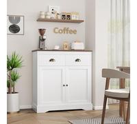 GarveeTech Aparador blanco, armario de cocina con 2 cajones y 2 puertas, armario buffet con estantes ajustables, armario de almacenamiento moderno para salón, comedor, cocina, dormitorio, 80 x 40 x 90