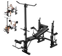 GarveeTech Banco De Pesas Ajustable 8 En 1 Para Gimnasio En Casa - Con Rack Para Barra, Extensión De Piernas, Banco Predicador y Articulación Mariposa - Plegable, Resistente, Soporta 900 Lb