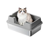GarveeTech Caja de arena XXL de acero inoxidable para gatos, con borde alto y accesorio para recoger la suciedad, olor neutro y a prueba de fugas, ideal para gatos grandes o hogares de varios gatos