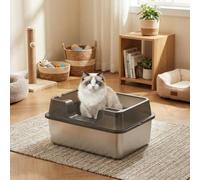 GarveeTech Caja de arena XXL de acero inoxidable para gatos, con borde alto y accesorio para recoger la suciedad, olor neutro y a prueba de fugas, ideal para gatos grandes o hogares de varios gatos