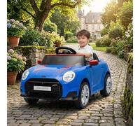 GarveeTech Coche eléctrico con Licencia para niños de 12 V, con Mando a Distancia, iluminación LED, música, claxon, USB, cinturón de Seguridad, 3 km/h, a Partir de 3 años, Color Azul