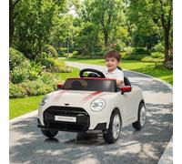 GarveeTech Coche eléctrico con licencia para niños de 12 V, con mando a distancia, iluminación LED, música, claxon, USB, puertas dobles, cinturón de seguridad, 3 km/h, a partir de 3 años, color blanco