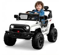 GarveeTech Coche eléctrico para niños de 12 V con Mando a Distancia - Suspensión, Luces LED, conexión inalámbrica, 2 velocidades, vehículo eléctrico para 3-8 años, Color Blanco