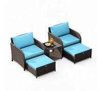 GarveeTech Conjunto De Sofá De Jardín De Ratán PE para Exterior, Azul
