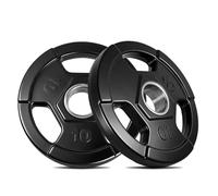 GarveeTech Juego de 2 discos de barra metálicos macizos recubiertos de PU de 10 lb, resistentes, fáciles de agarrar y transportar, compatibles con barras olímpicas, ideales para gimnasio en casa