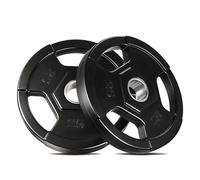 GarveeTech Juego de 2 discos de barra metálicos macizos recubiertos de PU de 25 lb, resistentes, fáciles de agarrar y transportar, compatibles con barras olímpicas, ideales para gimnasio en casa