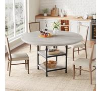 GarveeTech Mesa de comedor redonda, mesa de cocina de 120 cm con 2 niveles, mesa de madera y soportes metálicos, mesa de comedor para 4-6 personas, mesa de diseño rústico moderno para comedor o sala