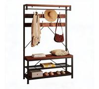GarveeTech Organizador Multifuncional de Entrada - Perchero Columna con Banco Zapatero Amplio, 8 Ganchos Resistentes, Estante de 3 Niveles y Barra colgadora, Estructura metálica para recibidor,