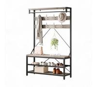 GarveeTech Organizador multifuncional de entrada - Perchero columna industrial con banco y zapatero, 8 ganchos resistentes, barra colgadora, estantes espaciosos para recibidor o vestíbulo - Color gris