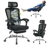 GarveeTech Silla ergonómica para Videojuegos, Respaldo Alto, Malla, reposacabezas Ajustable y Soporte Lumbar, reposapiés Extensible, reposabrazos 3D, Ruedas giratorias, para Oficina en casa, Lugar de