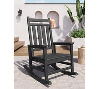 GarveeTech Silla Mecedora Adirondack de HDPE para Exteriores - Respaldo Alto, Ergonómica, Resistente a Todo Clima, hasta 160kg, Diseño Imitación Madera - para Jardín, Patio o Porche - Negro × 1