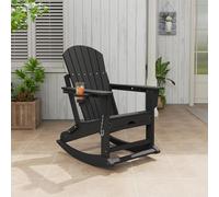 GarveeTech Silla Mecedora Adirondack Plegable para Patio y jardín - Reposapiés retráctil y portavasos - HDPE Resistente al Clima - Ideal para Relax en terraza y Porche - Color: Negro