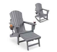 GarveeTech Silla Mecedora Adirondack Plegable para Patio y jardín - Reposapiés y 2 portavasos retráctiles - HDPE Resistente al Clima - Ideal para terraza y Porche - Color: Gris