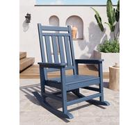 GarveeTech Silla Mecedora de HDPE para Jardín y Exteriores - Respaldo Alto, Estilo Adirondack, Resistente a Todo Clima, Diseño Ergonómico, Imitación Madera Ideal para Patio, Porche o Terraza - Azul