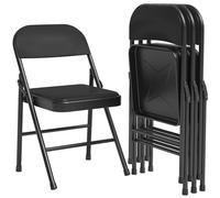 GarveeTech Sillas Plegables De Acero, Set De 4, Con Asiento De PU, Negro