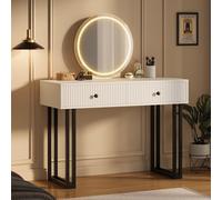 GarveeTech Tocador con espejo LED, pequeño tocador con 2 cajones y patas de metal, mesa de maquillaje compacta, 3 brillo ajustable, mesa de maquillaje 100 x 40 x 125 cm - blanco