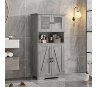 GarveeTech Vitrina moderna con puertas de cristal esmerilado y estante abierto, armario alto de 130 cm para salón y cocina, armario de despensa como cocina buffet o librería, 60 x 30 x 130 cm