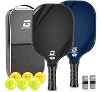 GARYE Juego de 2 palas de pickleball, juego de pickleball de fibra de carbono aprobadas por USAPA, raquetas ligeras de pepinillo, paquete de 2 con 6 bolas, 1 bolsa, par de cintas de agarre, pala de