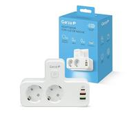 Garza - Adaptador 5 en 1 con 2 Enchufes Schuko, 2 USB-A y 1 USB-C PD20W, Carga Rápida, Luz Nocturna Táctil Regulable, Protección Infantil y contra Sobrecalentamiento
