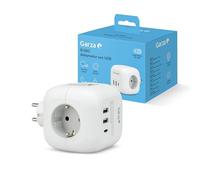 Garza - Adaptador Kubo 6 en 1 con 3 Enchufes Schuko, 2 USB-A y 1 USB-C PD20W, Carga Rápida QC3.0, Botón ON/Off, Diseño Compacto Antibloqueos y Estilo Moderno