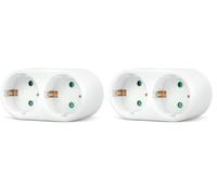 Garza Adaptador de Enchufe Doble Frontal con Toma de Tierra, 2 Tomas, Color Blanco (Paquete de 2)