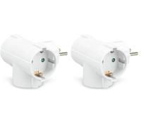 Garza - Adaptador de Enchufe Triple Lateral con Toma de Tierra, 3 Tomas Shuko, Forma T, Protección Infantil, Blanco (Paquete de 2)