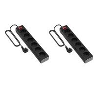 Garza - Base múltiple con Interruptor, 6 enchufes, Cable de 1.4 Metros, Protección Infantil, Negro (Paquete de 2)