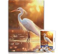 Garza Blanca al Atardecer para Adultos, Rompecabezas de 1000 Piezas, Juego Educativo Divertido de Actividades de Aprendizaje, Cualquier ocasión, tamaño 50x75cm