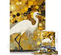 Garza Blanca en círculos de Flores Doradas Rompecabezas de 1000 Piezas para Adolescentes Actividad Mental con Rompecabezas Tiempo Bien invertido Bordes limpios (38x52cm)