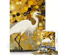 Garza Blanca en círculos de Flores Doradas Rompecabezas de 1000 Piezas Pensar Entrenamiento Tranquilo Recreación Bordes definidos Regalo conmovedor (38x26cm)