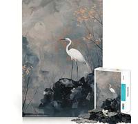 Garza Blanca en Paisaje brumoso Rompecabezas de 1000 Piezas para Adolescentes Juego para estimular la Mente Montaje Firme y Seguro Actividad Divertida para Toda la Familia (38x52cm)