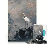 Garza Blanca en Paisaje brumoso Rompecabezas para Adolescentes 1000 Piezas Mejora la Capacidad Mental Juego Tamaño Uniforme Piezas precisas Diversión Familiar Actividad Nocturna (38x26cm)