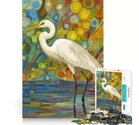Garza Blanca Entre Flores Rompecabezas para Adolescentes 1000 Piezas Juego para estimular la Mente Montaje Firme y Seguro Actividad para Fortalecer los Lazos Familiares (38x52cm)