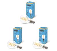 Garza - Bombilla Filamento LED Esférica P45, Regulable, CRI90, 6W (equivalente a 60W de incandescencia), Luz cálida 2700K, Casquillo fino E14, Ángulo 360º, 810 lm (Paquete de 3)