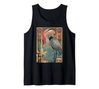 Garza con Puesta de Sol y Floral Art Nouveau Grúa Bird Camiseta sin Mangas