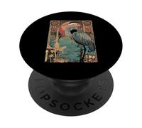 Garza con Puesta de Sol y Floral Art Nouveau Grúa Bird PopSockets PopGrip Adhesivo