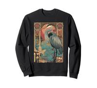 Garza con Puesta de Sol y Floral Art Nouveau Grúa Bird Sudadera