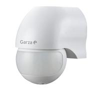 Garza - Detector de movimiento por infrarrojos para interior y exterior, protección IP44, tiempo y luminosidad regulables, ángulo detección 180º, blanco