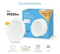 Garza - Downlight LED Empotrable Circular Extraplano Ojo de Buey, 4000K Luz Fría, 1950lm, 30.000h, IP20, Blanco o Níquel, Ahorro Energético 80%