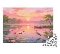 Garza en el Lago Atardecer Tranquilo Paisaje Acuático Puzzle de 1000 Piezas Papel para Adultos Relajación Atención Decoración Hogar Regalo Familiar 52x38cm/1000pcs