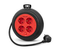 Garza Power - Enrollacables de 3 Metros con 4 Tomas, color Rojo Y Negro