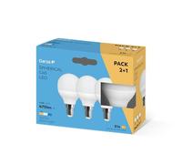 Garza - Pack 2+1 Bombillas Led Esférica, Casquillo E14, Luz Neutra 3000K, 42W, 470 Lúmenes, G45, No Regulable
