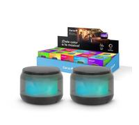 Garza - Pack 2 Altavoces Rio Portátil con 15 Modos de Luz LED Multicolor, Sonido 360º 75dB, Bluetooth, Manos Libres, USB-C y Micro SD, Diseño Compacto Negro, Ideal para Fiestas y Exterior