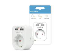 Garza Power - Adaptador de 1 toma Schuko + 2 Conexiones USB, protección Infantil, color Blanco