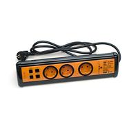 Garza Office Power Regleta 3 Tomas + 2 USB + RJ11 + RJ45 Naranja