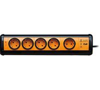 Garza Power - Base múltiple de 5 tomas Schuko + 2 conexiones USB con interruptor general , color naranja 420010