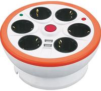 Garza Power - Regleta Circular con 6 enchufes + 2 USB | Ladrón múltiple 1.4 Metros | con Interruptor y guardacable | Cable H05W-F 3G | Color Naranja