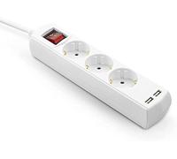 Garza Power - Regleta de 3 enchufes con Interruptor + 2 USB| Ladrón múltiple 1.4 Metros | hasta 3680W | Protección Infantil |Cable H05W-F 3G | Color Blanco