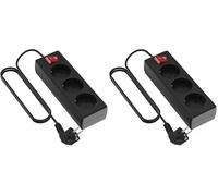 Garza Power - Regleta de 3 enchufes con Interruptor y Toma de Tierra | Ladrón múltiple de 3 Metros | hasta 3680W | Protección Infantil |Cable H05W-F 3G | Color Negro (Paquete de 2)